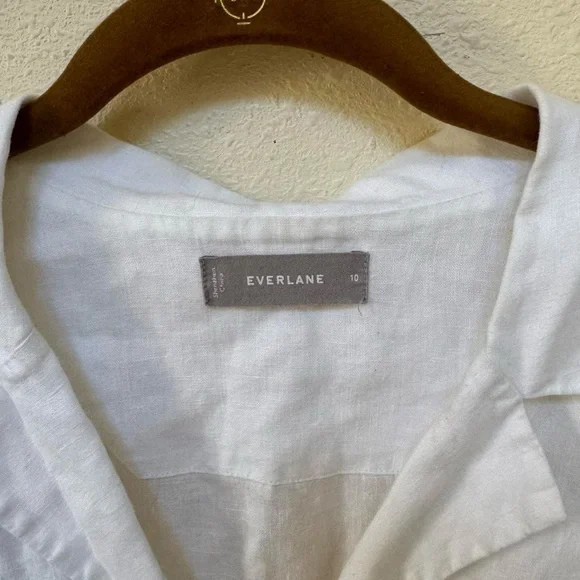 Everlane notch white linen Button up blouse - Picture 6 of 7